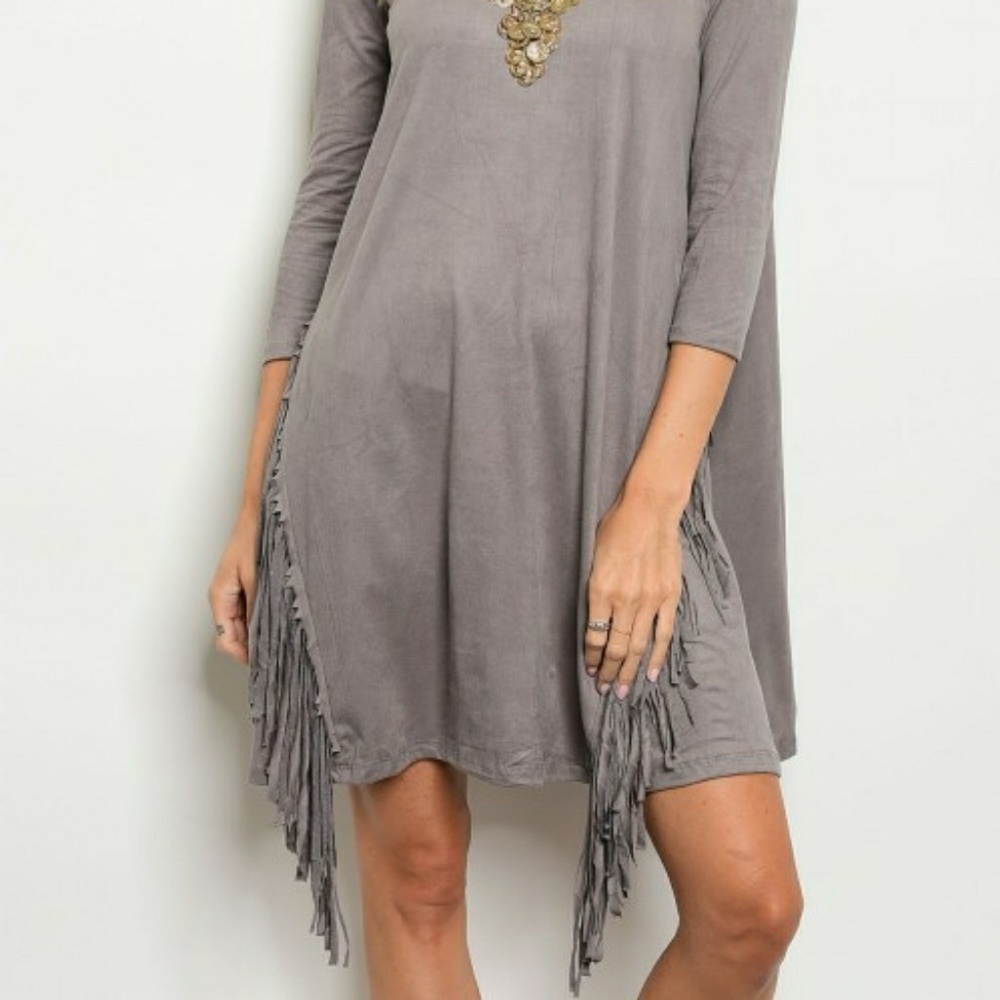 Gray Suede Fringe Dress - Picture 3 of 4